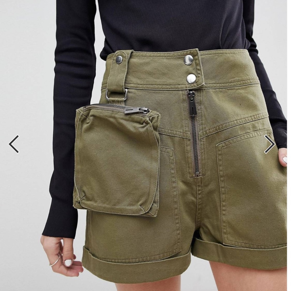 ASOS Shorts with detachable fanny pack in Khaki